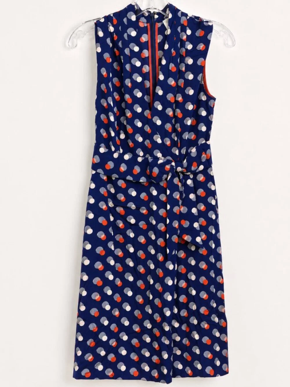 Kate Spade Blue Red White Geo Pattern Silk Knit Peplum Dress 2 Mod